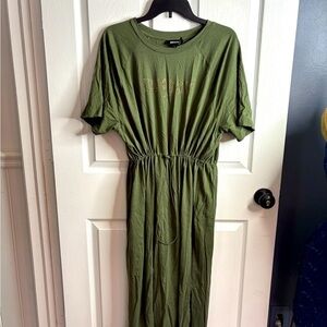 NWOT DKNY Olive Casual Dress, XL, drawstring waist, comfortable, Embellished